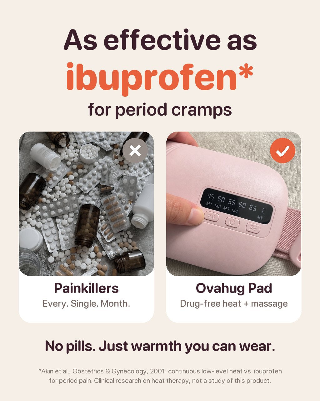 As effective as ibuprofen for period cramps: Ovahug drug-free heat and massage pad